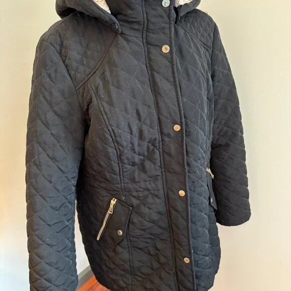 Laundry by Shelli Segal Black Quilted Hooded Women's Coat XL - Picture 3 of 10